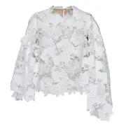 [Oscar de la Renta] Cape Detail Orchid Guipure Blose