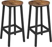 Vasagle Set of 2 Bar Stools, Tall Kitchen Stools, Sturdy Steel Frame, 65 cm Tall, Easy Assembly, Industrial Style, Rustic Brown and Black