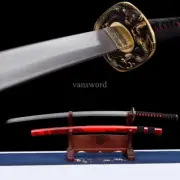 Japanese Katana Folded Steel SHINOGI ZUKURI Samurai Sword Full Tang Sharp Red.