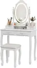 Vanity Desk with Mirror and Lights, Modern Vanity Makeup Dressing Table Bedroom