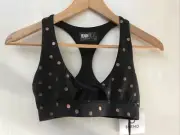 NWT Beach Riot Sport Sports Bra Crop Top Racer back Black Polka Dot Size XS