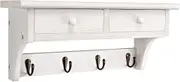 Coat Hooks Wall Mounted, Rustic Wood Coat Rack Wall Mount Shelf with Hooks, Farmhouse Wall Coat Rack with Shelf & Coat Hook for Entryway, Mudroom, Bedroom, Kitchen, Bathroom (White)