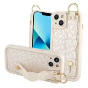 Compatible with iPhone 13 Case with Wrist Stand for iPhone 13 White Leopard