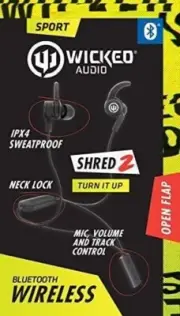 Wicked Audio Shred2 — Wireless Bluetooth Sweat Proof Earbud — Noise Isolating Wi