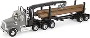 John Deere Freightliner 122SD Logging Truck with Grapple & Logs, Gray, Brown