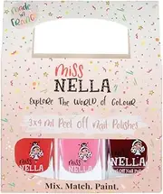 Miss Nella Just Like Mummy's Nail Polish Set of 3: Sugar Hugs, Jazzberry Jam & Under The Sea, Peel-Off Nail Polish Especially for Children, Peel-Off Formula, Non-Toxic, Water-based and Odourless