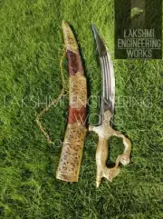 HANDCRAFTED RAJPUTI ANTIQUE sword with wooden scabbard & brass decorations,