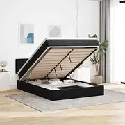 vidaXL Ottoman Bed Frame with LED Lights - Black Velvet Double Bed, Hydraulic Lift Storage and Pocket Spring Mattress