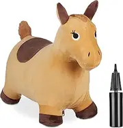 Relaxdays Horse Bouncy Toy with Cover with Air Pump, Bouncy Horse up to 50 kg, BPA-Free, Bouncy Pony from 3 Years, Light Brown