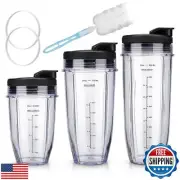 Ninja Blender Cups Replacement 18 24 32 oz Cups Kit with Sip and Seal Lids BL