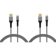 2PK Verbatim USB-A To Type C 2.0 Quick Charge Cable L-Shaped 120cm Grey