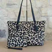 Coach Gallery Tote Signature Canvas Leopard Print Brown Black Bag/Wallet Option