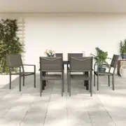 vidaXL 7 Piece Garden Dining Set Black Steel and Textilene