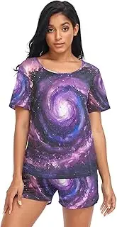 [RPLIFE] Purple Spiral Galaxy Art Woman Pajama Set, Womens Pajama Sets Lightweight, Purple Spiral Galaxy Art, Medium