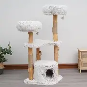 Cattitude Cat Scratch Playground Kitty Delight, White&Grey&Wood, 122cm Height - Cat House, Sisal, Hanging Rope, Soft Plush Material, Multi-Level Cat Tree