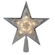 Kurt Adler 10.5" Lighted Silver Star Christmas Tree Topper - Clear Lights