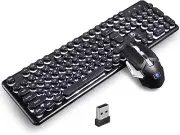 Gaming Keyboard and Mouse,Soke-Six 2.4G Wireless Retro Punk Typewriter-Style Bac