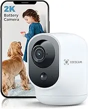 COCOCAM 2K Indoor Pan/Tilt Security Camera with 5200mAh Battery, WiFi Camera, Wireless for Baby Monitor/Pet Camera/Home Security, AI Recognition, PIR Human Detection, Compatible with Alexa