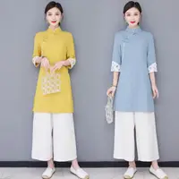 在飛比找momo購物網優惠-【Very Buy 非常勸敗】春夏禪意文藝女裝中式漢服改良旗