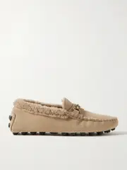 [Tod's] Tod's - Gommino Macro Embellished Shearling-trimmed Suede Loafers - Beige - IT41.5 IT 41.5 Neutrals