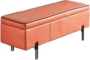 Ottoman Footstool Folding Storage Ottoman Shoe Stool Northern Europe Rectangular Bench Flip Storage Technology Cloth Cover with Metal Legs(Orange,120x40x45cm)