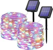 Solar Fairy Lights Outdoor, 2 Pack 120LED Solar Powered Fairy Lights Waterproof 12M/40Ft 8 Modes Indoor/Outdoor Starry Lights Decoration Lighting for Garden, Patio, Yard, Party, Wedding(Multi-colored)