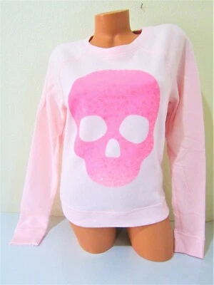 BLING Victoria Secret Pink NEON SKULL SEQUIN HALLOWEEN PULLOVER SWEAT SHIRT XS