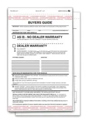Carbonless As Is Buyers Guide for Car Dealership - 2-Part/3-Part, 7-1/3"×11-3/4"