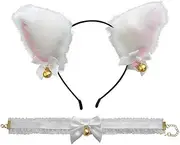 [Teogneot] Cat Ears Hair Accessories, Cat Ear Headband Hair Band, Necklace Cat Cosplay Set, Cat Ears Headband Hair Accessories, with Bell Collar Necklace Collar