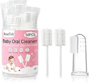 RoseFish 50Pcs Baby Tongue Cleaner for 0-36 Month No Glue Disposable Baby Mouth Oral Cleaner Infant Toothbrush Baby Gum Cleaner 3D Soft Infant Tongue Cleaner+1PCS Finger Toothbrush