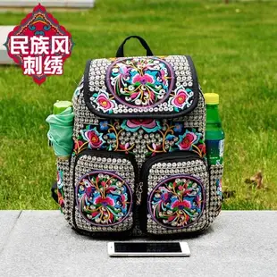 民族風刺繡花女休閑學生雙肩包