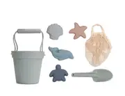Silicone Beach Toys - Buckets, Spade & Mould Set with Cotton Mesh Tote - Cherub Baby