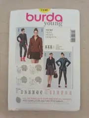 BURDA young 7140 Jacket Biker Zip up peplum option size 6 8 10 12 14 16 UNCUT