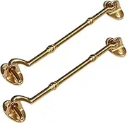 2Pcs Heavy Duty 15cm Polished Brass Cabin Door Hook and Eye Lock, Cabinet Latch with Fixing Screw for Door Gate Window Closet Shed Latch