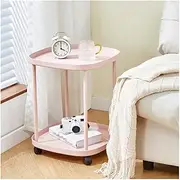 Side Tables for Small Spaces 2 Tier End Table Side Table with Wheels Square Accent Anti-Rust Waterproof Simplistic Sofa Side Table (Color : Pink)