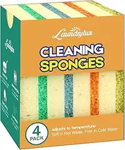 [LAUNDRYLUX] Scrub Sponge, 4 Pack Dual-Sided Temperature-Responsive Sponge and Scrubber - Scratch-Free - Multipurpose Dish Sponges for Kitchens, Bathrooms, and Outdoor Use