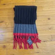 Cole Haan Lamb Wool Grey Red Scarf Scarve $98