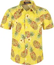 [Spring&Gege] Boy's Short Sleeve Hawaiian Shirt Summer Beach Luau Holiday Aloha Button Down Shirts (4-14 Years)