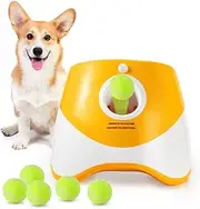 TRENDY MART-Dog Ball Launcher with 6 Tennis Balls, Automatic Dog Ball Thrower for Indoor Outdoor, 3 Adjustable Distance 10-30 FT, Rechargeable, Fetch Machine for Active Dogs, Pet Health