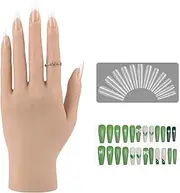 YEEFAIRY Silicone Mannequin Realistic 22cm Artificial Hand & 528PC Acrylic Nails Kit for Nail Art Training Bendable Fingers Model Photography & Jewelry Display Salon DIY Accessory (Left, Beige)