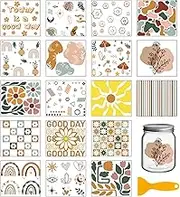 GLOBLELAND 18 Sheets Bohemian Pattern Rub on Transfer 3.9x3.6 inch Yellow Flowers Home Decals Colorful Stripe Transfer Decals for Furniture Vase Glass Art Crafts Decorations