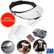 2 LED Lamp Head-Mounted Magnifier Jeweler Magnifying Glass Loupe Headband Light