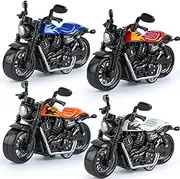 4-Piece Mini Toy Motorcycle,Pull-Back Toy Car with Sound and Light Toys,Motorcycle Model,Toddler Toy Motorcycle,Realistic Racing Toy,Motorcycle Toys for Boys Aged 3-9 (Red Orange Blue and White)