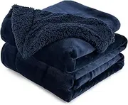 Anjee Sherpa Fleece Throw Blanket, 230 x 274cm Double-Sided Super Soft Reversible Sofa Chair Couch Blanket, Winter Warm Cozy Flannel Throw, Lightweight Home Decoration, Navy Blue for King Size Bed
