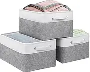 Large Collapsible Storage Bins Rectangular Decorative Fabric Collapsible Storage Bin Carry Handles Linens Storage Baskets for Organizing Collapsible Organizer for Home Office Closet Clothes (3)