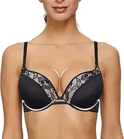 [YANDW] Women Push up Underwire Super Thick Padded Adjustable Straps Plunge Lace Sexy T Shirt Bra