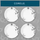 NEW! Corelle Inked Poppy 10.25" White Dinner Plates w/ Charcoal Print (SET OF 4)