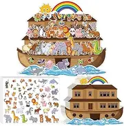 YHNTGB 11 Set Noah's Ark Animal Sticker Scene Kit Include 11 Backgrounds and 11 Sheets Self Adhesive Animal Stickers Giant Noah's Ark Sticker Kit for Kids Noah's Ark Decorations Sunday School Crafts