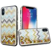 Quicksand Diamond Bumper Hybrid Case for iPhone 12 Pro Max 6.7 TEAL GOLD ZIGZAG