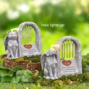 Solar Pet Memorial Figurine Statue Angel Halo Wind Chimes Grave Stone Cat or Dog